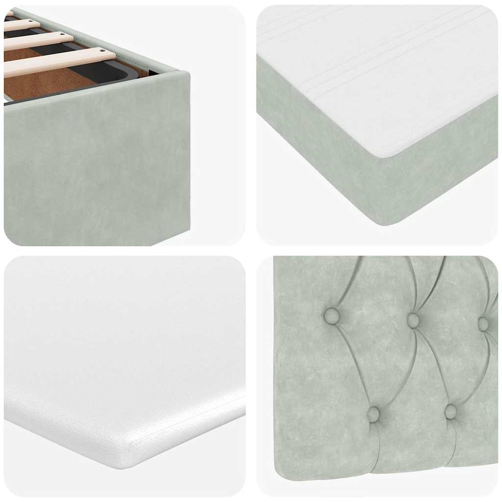 Ottoman sängram med madrass ljusgrå 160x200 cm sammet