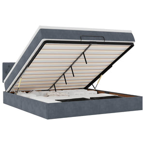 Ottoman sängram med madrass mörkgrå 160x200 cm sammet