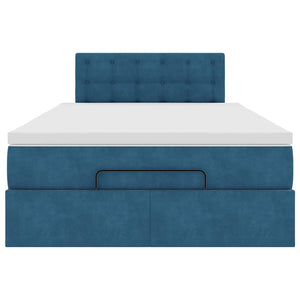 Ottomansk säng med madrass mörkblå 120x190 cm sammet