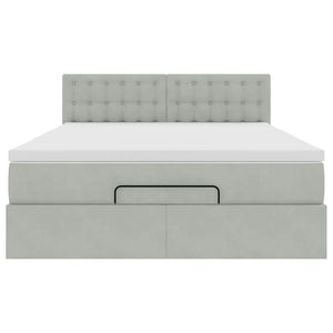 Ottoman sängram med madrass ljusgrå 140x200 cm sammet
