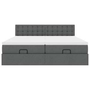 Ottoman sängram med madrasser mörkgrå 200x200 cm tyg