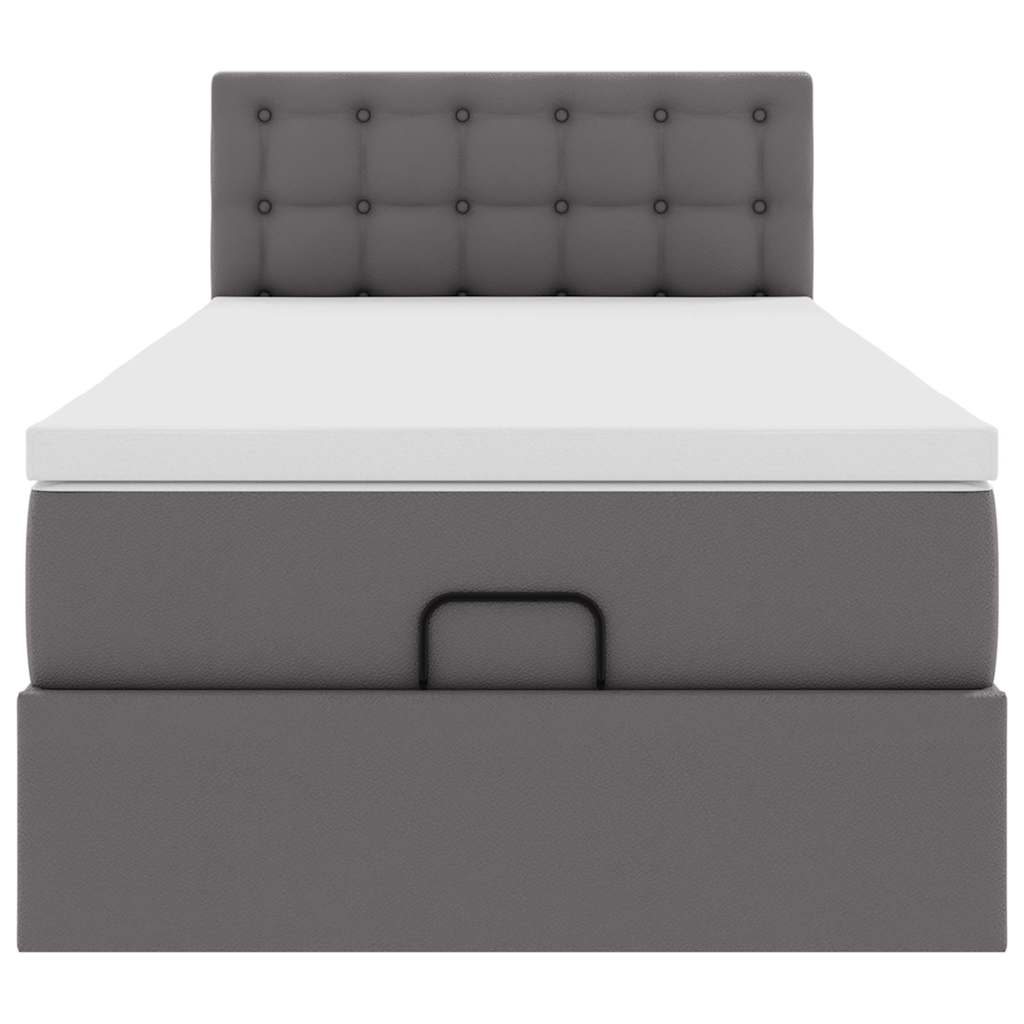 Ottoman sängram med madrass grå 90x190 cm konstläder