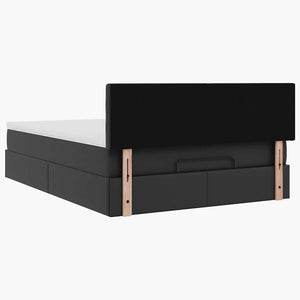 Ottomansk säng med madrasser&LEDs svart 140x200cm konstläder