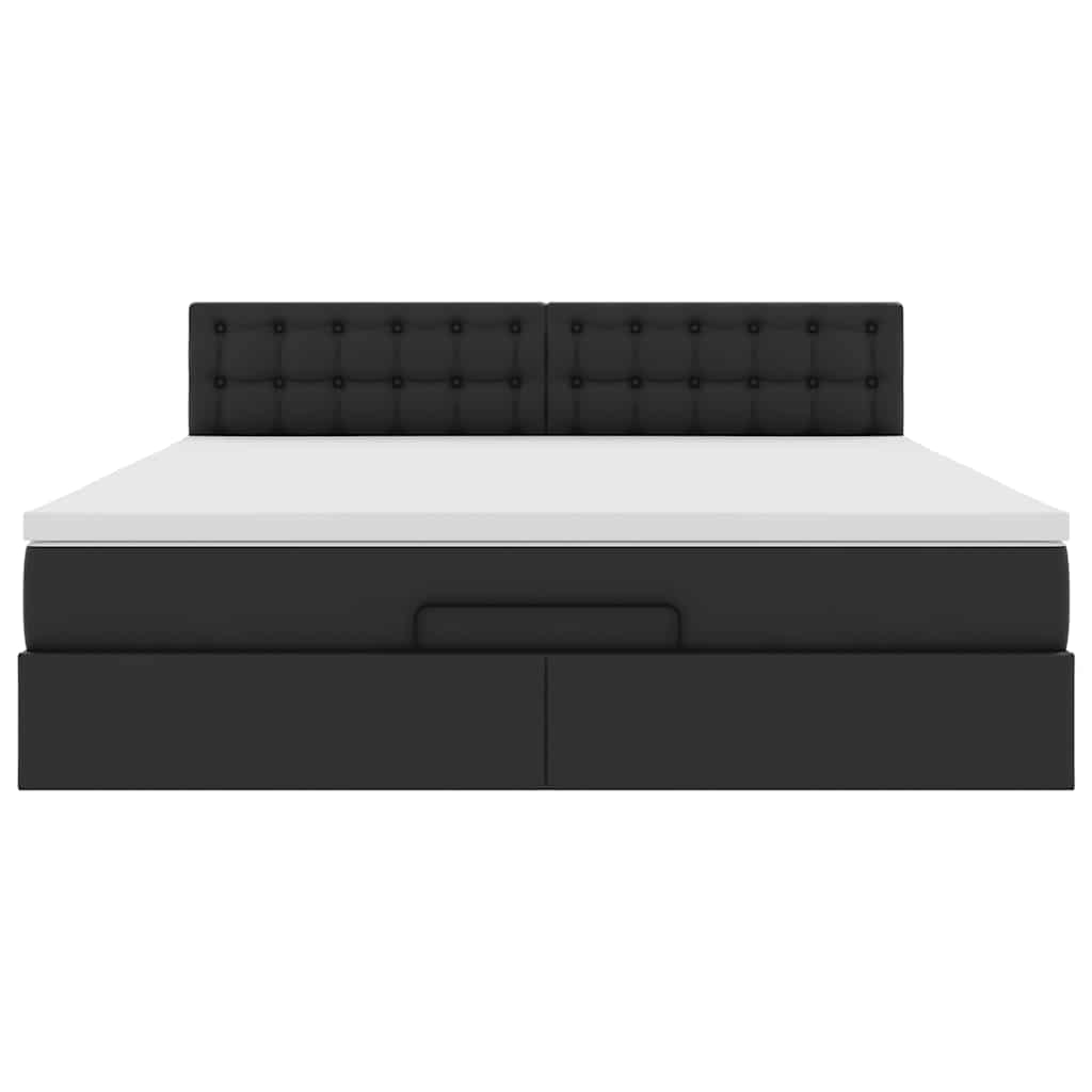Ottomansk säng med madrasser&LEDs svart 180x200cm konstläder
