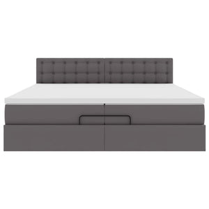 Ottoman sängram med madrass grå 200x200 cm konstläder