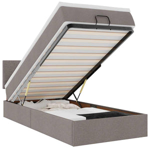 Ottomansk säng med madrass och LED-lampor taupe 90x200 cm tyg