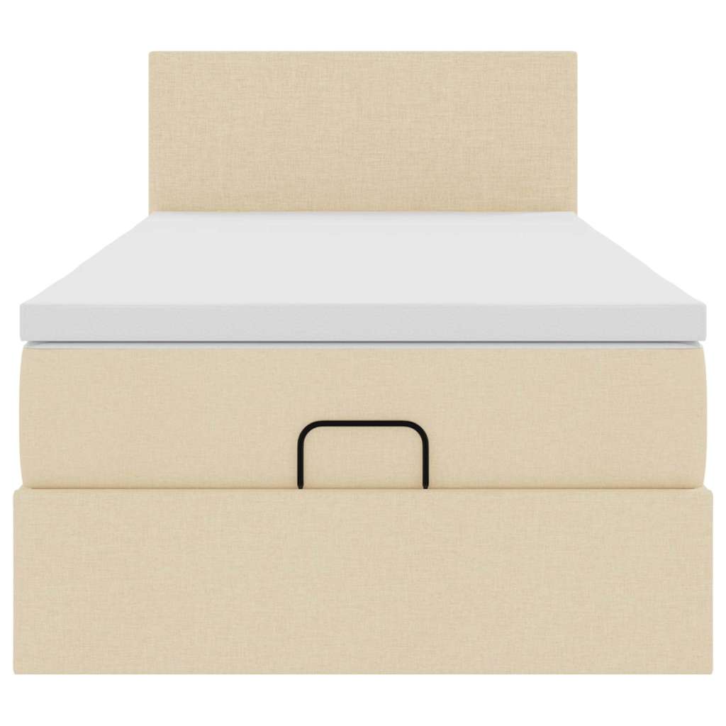 Ottomansk säng med madrass och LED-lampor gräddvit 90x200 cm