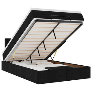 Ottomansk säng med madrass och LED-lampor svart 120x190 cm tyg