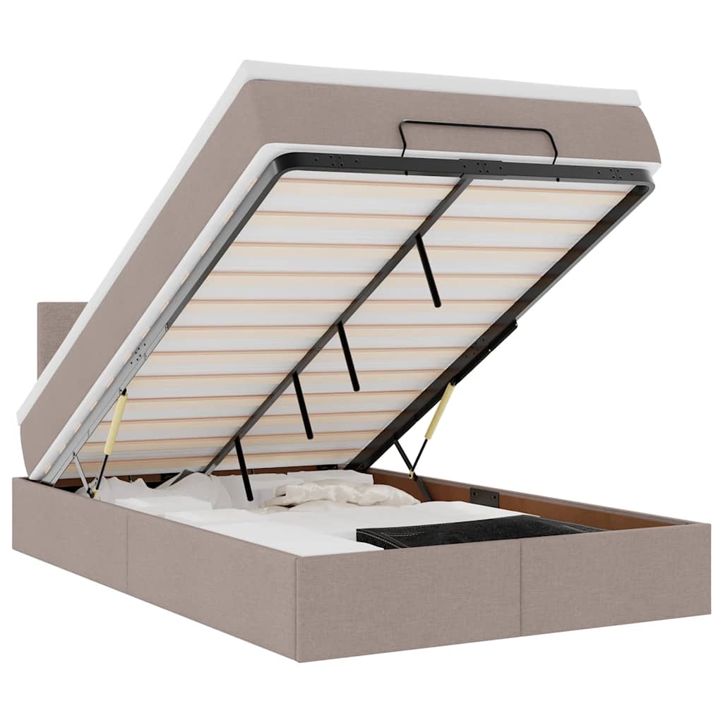 Ottomansk säng med madrass och LED-lampor taupe 120x190cm tyg