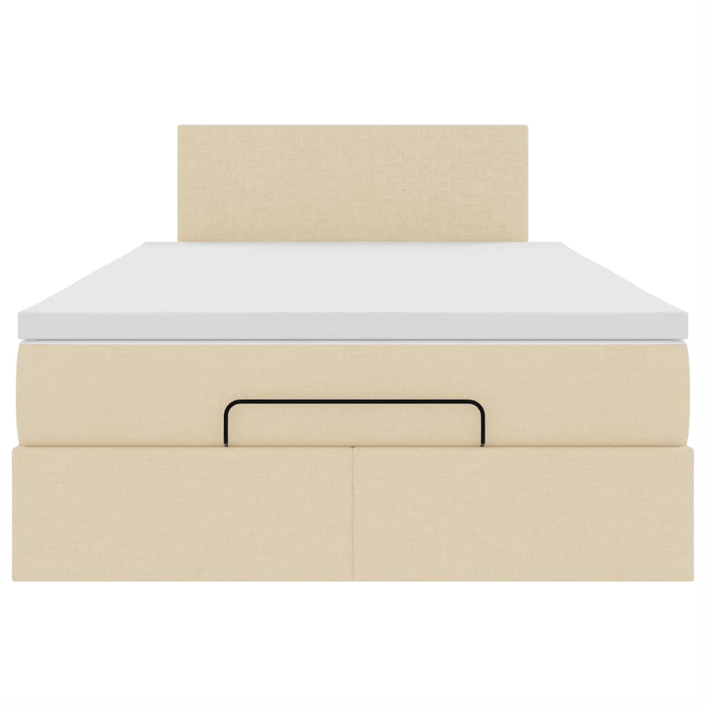 Ottomansk säng med madrass & LED-lampor gräddvit 120x190cm tyg