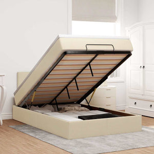 Ottomansk säng med madrass & LED-lampor gräddvit 120x190cm tyg