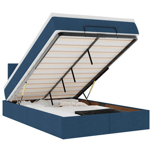 Ottoman säng med madrass och LED-lampor blå 120x200 cm tyg