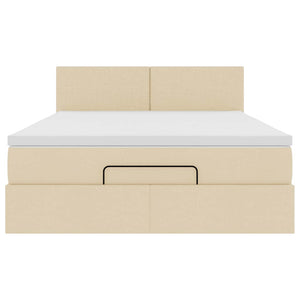 Ottomansk säng med madrass och LED-lampor gräddvit 140x200 cm