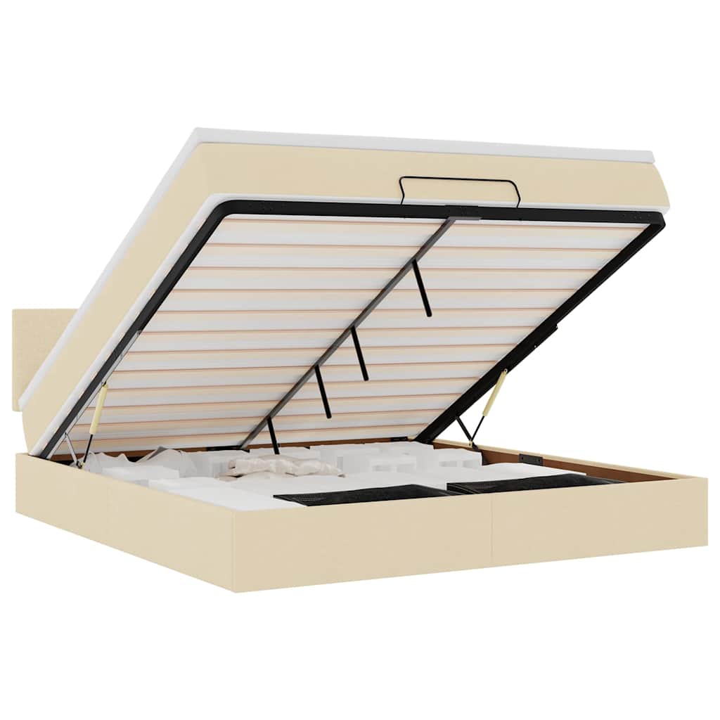 Ottomansk säng med madrass & LED-lampor gräddvit 180x200cm tyg