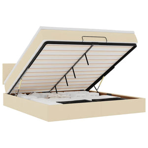 Ottomansk säng med madrass & LED-lampor gräddvit 180x200cm tyg