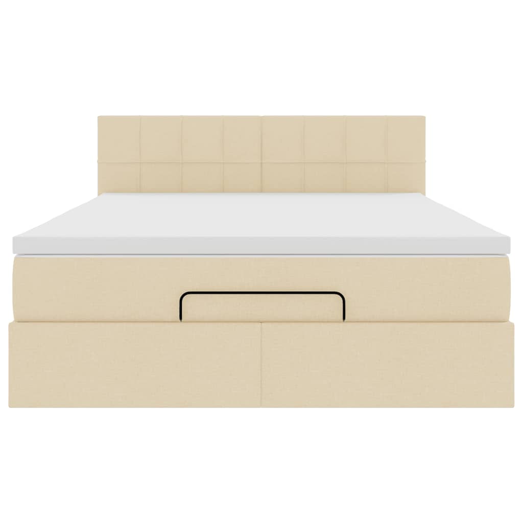 Ottomansk säng med madrass och LED-lampor gräddvit 140x200 cm
