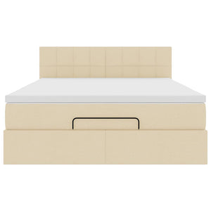 Ottomansk säng med madrass och LED-lampor gräddvit 140x200 cm