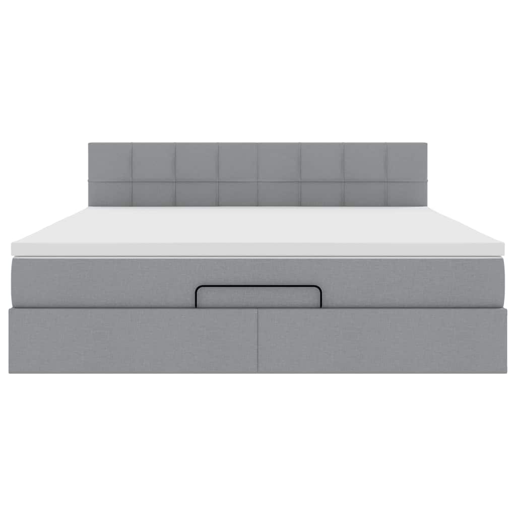 Ottomansk säng med madrass och LED-lampor ljusgrå 180x200cm tyg