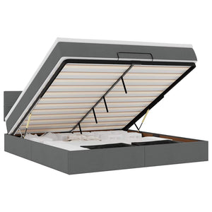 Ottomansk säng med madrass och LED-lampor mörkgrå 180x200cm tyg