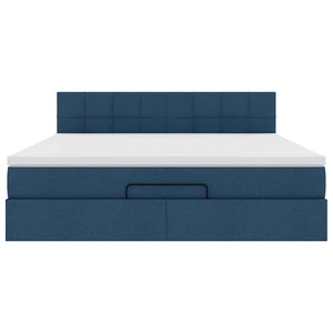 Ottomansk säng med madrass och LED-lampor blå 180x200cm tyg