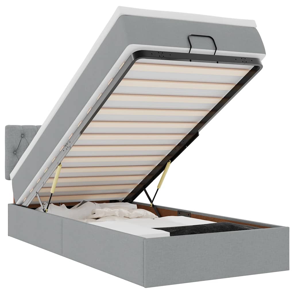 Ottomansk säng med madrass och LED-lampor ljusgrå 80x200cm tyg