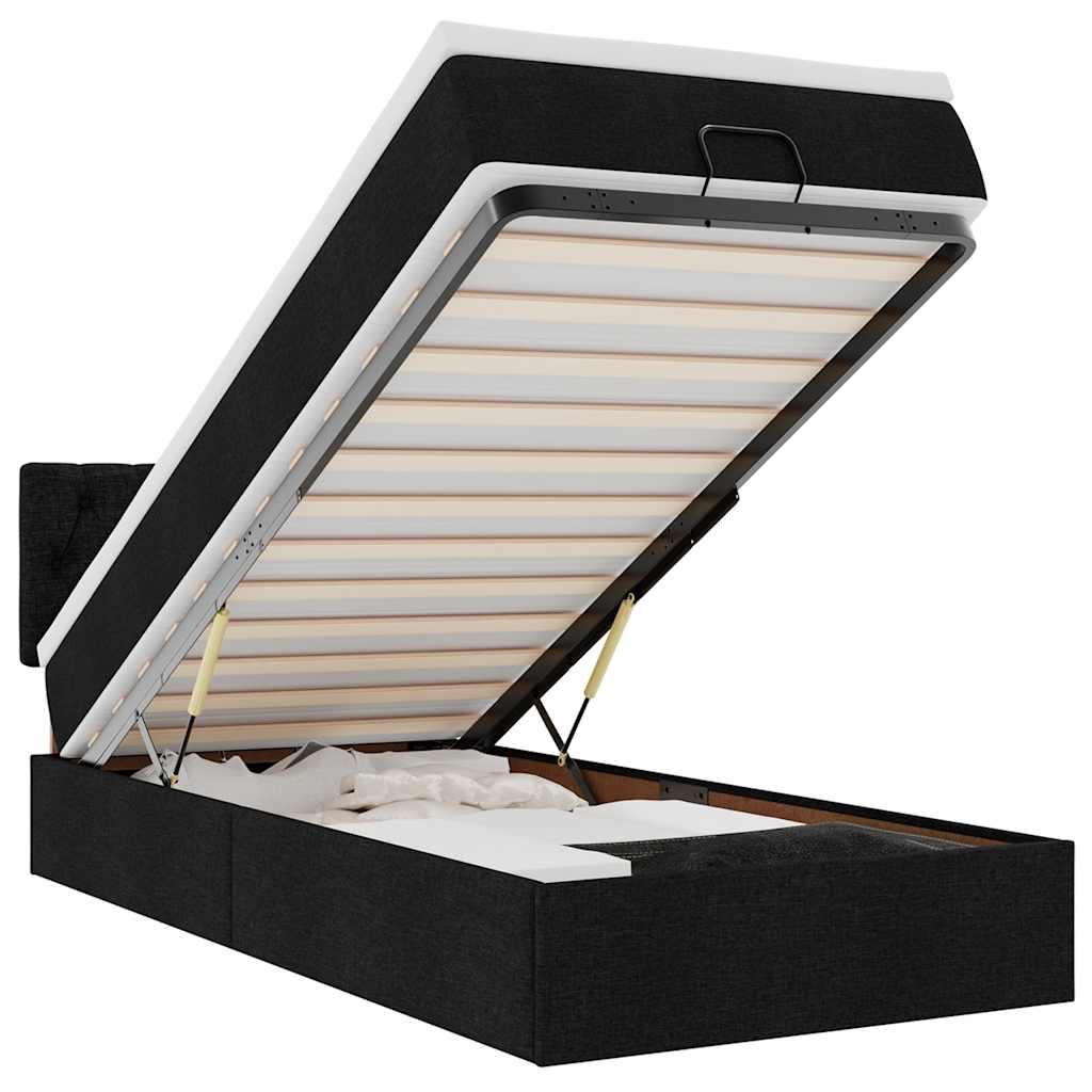 Ottomansk säng med madrass och LED-lampor svart 80x200cm tyg