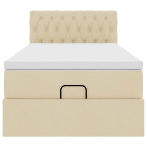 Ottomansk säng med madrass och LED-lampor gräddvit 90x200 cm