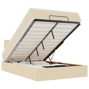 Ottomansk säng med madrass & LED-lampor gräddvit 120x190cm tyg