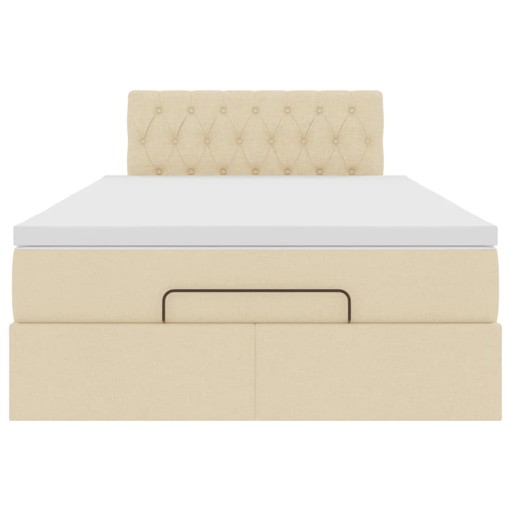 Ottomansk säng med madrass & LED-lampor gräddvit 120x190cm tyg