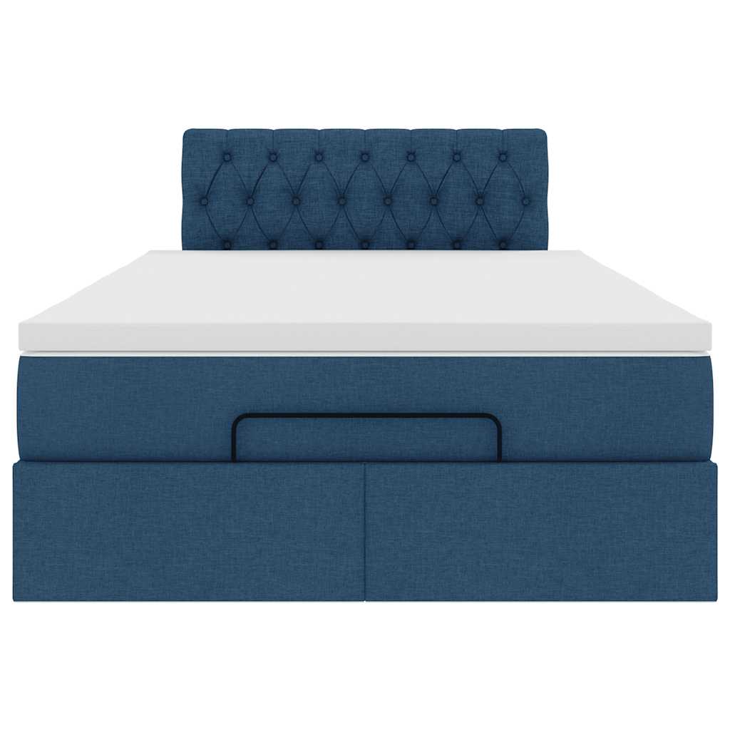 Ottomansk säng med madrass och LED-lampor blå 120x190cm tyg