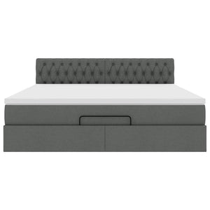 Ottomansk säng med madrass och LED-lampor mörkgrå 180x200cm tyg