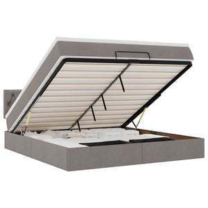 Ottomansk säng med madrass och LED-lampor taupe 180x200cm tyg