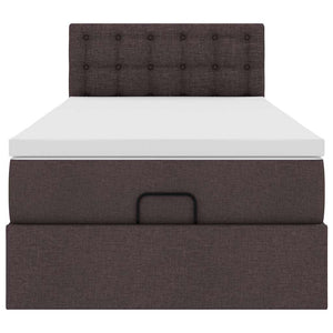 Ottomansk säng med madrass och LED-lampor mörkbrun 90x200cm tyg