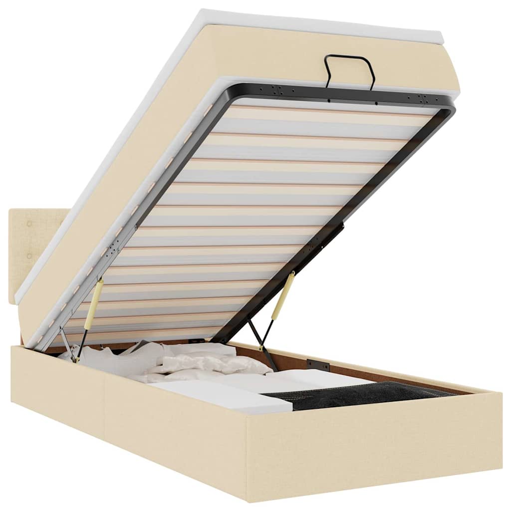 Ottomansk säng med madrass och LED-lampor gräddvit 90x200 cm