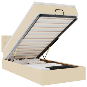 Ottomansk säng med madrass och LED-lampor gräddvit 90x200 cm