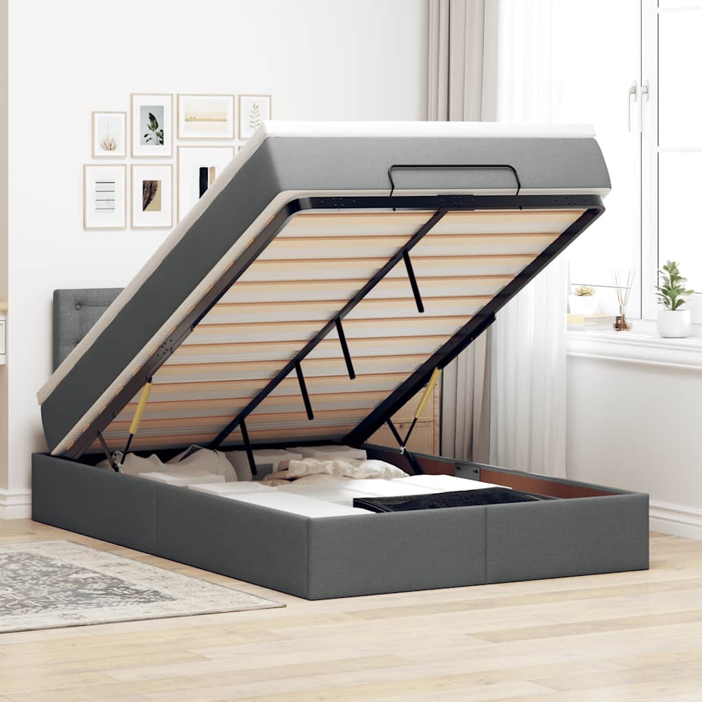 Ottomansk säng med madrass och LED-lampor mörkgrå 120x190cm tyg