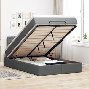 Ottomansk säng med madrass och LED-lampor mörkgrå 120x190cm tyg