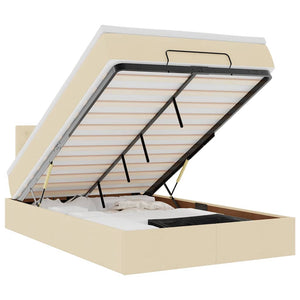 Ottomansk säng med madrass & LED-lampor gräddvit 120x190cm tyg