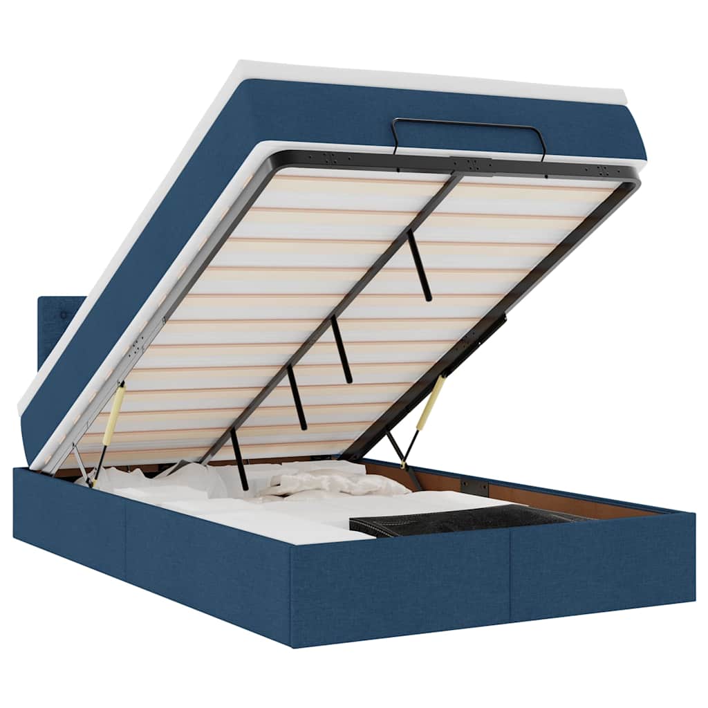 Ottomansk säng med madrass och LED-lampor blå 120x190cm tyg