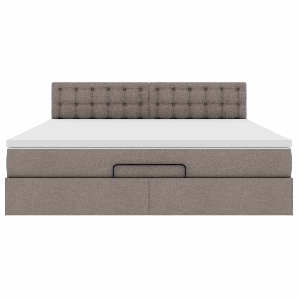 Ottomansk säng med madrass och LED-lampor taupe 180x200cm tyg