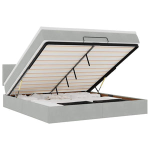 Ottoman sängram med madrass ljusgrå 160x200 cm sammet