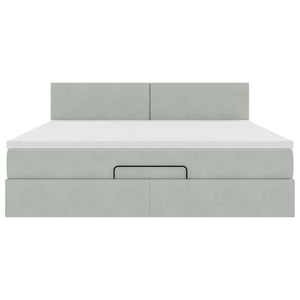 Ottoman sängram med madrass ljusgrå 160x200 cm sammet