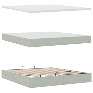 Ottoman sängram med madrass ljusgrå 160x200 cm sammet