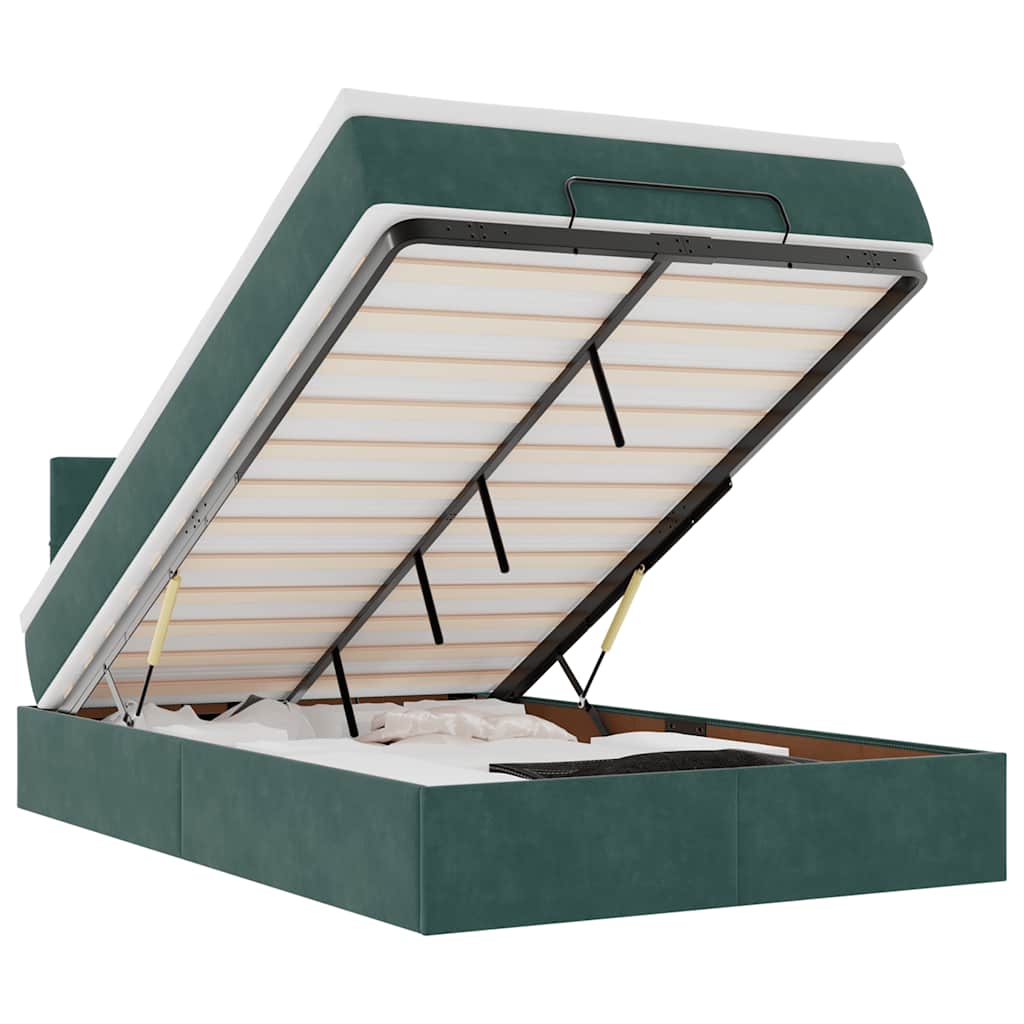 Ottomansk säng med madrass och LED mörkgrön 120x190cm sammet