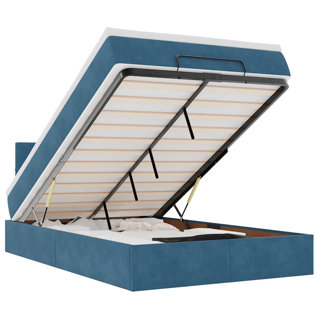 Ottoman sängram med madrass mörkblå 120x200 cm sammet