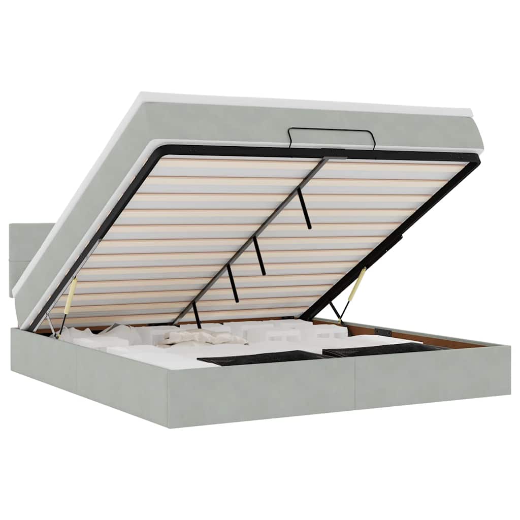 Ottoman sängram med madrass ljusgrå 160x200 cm sammet