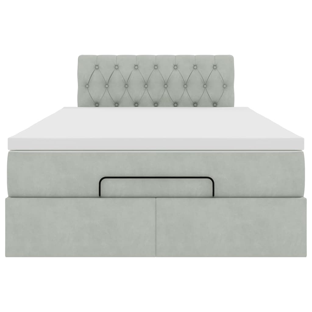 Ottomansk säng med madrass&LED-lampor ljusgrå 120x190cm sammet