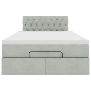 Ottomansk säng med madrass&LED-lampor ljusgrå 120x190cm sammet