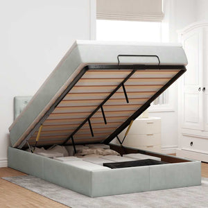 Ottomansk säng med madrass&LED-lampor ljusgrå 120x190cm sammet