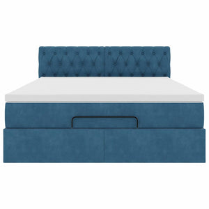 Ottoman sängram med madrass mörkblå 140x190 cm sammet